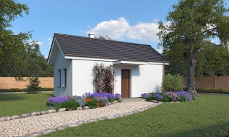 Casa in muratura economica per un terreno stretto, adatta anche come cottage con giardino. Un tetto a spiovente o a padiglione è un'altra opzione.